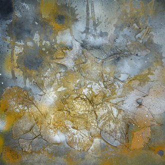 buntes Herbsttreiben, Acryl/Lack/Collage auf Leinwand, 2014, 50x50 cm