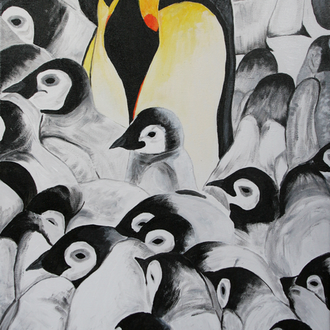 Pinguinkolonie, 40x60, 2008, Motiv aus "Pinguin", Frans Lanting, 2011, Acryl auf Leinwand