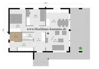 Barrierefreies Blockhaus Bungalow - Singlehaus - Grundriss - Entwurfsplanung  - Wohnhaus  -  Blockhausentwurf