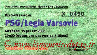 Ticket  PSG-Legia Varsovie  2006-07