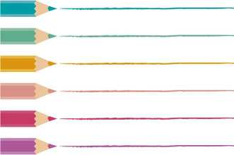 6色の色鉛筆からそれぞれの色の線が横に6本引かれているイラスト。