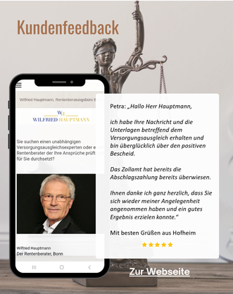 Kundenbewertung für Rentenberater Bonn, Köln, Siegburg, Frankfurt, Hamburg, Berlin, München. Sie suchen einen unabhängigen Versorgungsausgleichsexperten oder einen Rentenberater der Ihre Ansprüche prüft und für Sie durchsetzt?