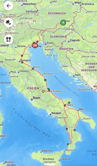 Route durch Italien