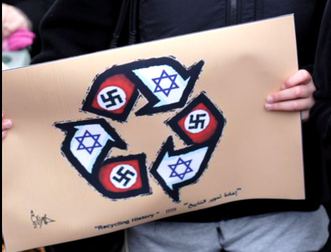 Logo du recyclage comparant le sionisme au nazisme lors d'une manifestation à Seattle, États-Unis, 2009