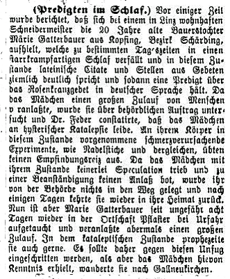 Über das Mädchen berichtete die Presse in ganz Europa von Schweden bis Spanien, auch im "Znaimer Wochenblatt" (13.2.1892) war eine Reportage zu lesen..