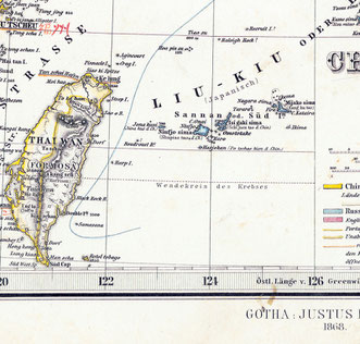 1869年刊 ハンド・アトラスより 中央上寄りに尖閣諸島 東京大学総合図書館蔵(5298948)
