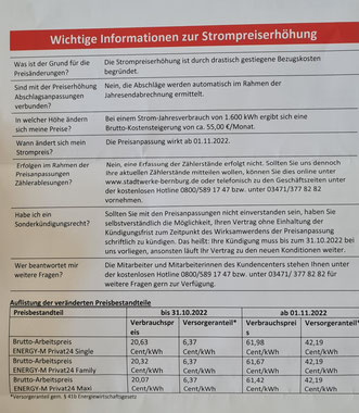Preisanpassung Strompreiserhöhung Stadtwerke Bernburg