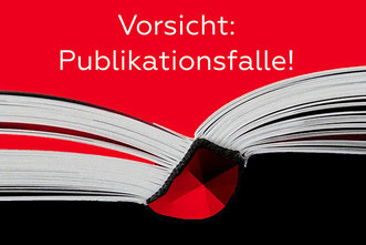 offenes buch, bezeichnet: vorsicht: publikationsfalle