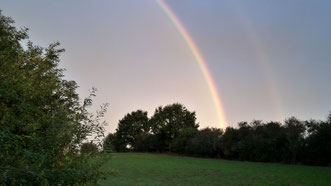 Regenbogen über den Burgstetten bei Niemberg, Saalekreis