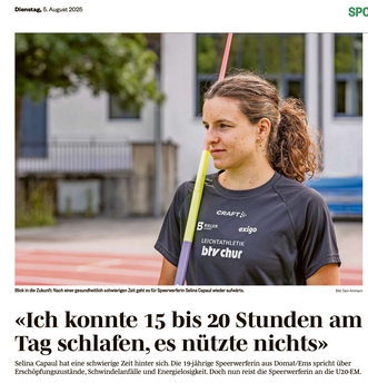 Long Covid, Selina Capaul die Schweizermeisterin im Speerwerfen, hatte long Covid, durch die Sauerstoff-Mehrschritt-Therpapie kann sie nun ihren Sport wieder ausführen.