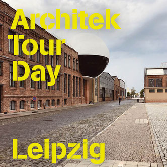 Titelbild zur ArchitekTour Day Leipzig Blick auf Straßenzug mit Kugelcafé