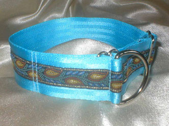 Zugstopp, Halsband, 4cm, Gurtband eisblau, edle Borte