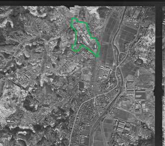 1947（昭和22）年の航空写真（緑の枠線内　谷矢部東地区　国土地理院HPより