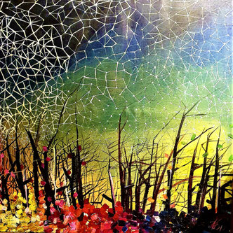 Was den Himmel bewegt, 91 x 91 cm, Acryl auf Naturleinwand, 2022, Angelika Wolf