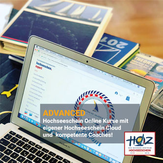 Laptop mit HOZ Hochseeschein Online-Kurs: Hochwertige Online-Kurse, HOZ Hochseeschein Cloud und persönliche Coaches begleiten dich sicher zur Prüfung.