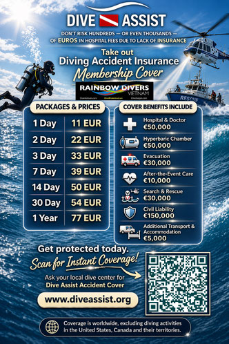 Rainbow Divers Vietnam PADI Scuba Diving Center | Dive Assist Insurance Cost and Coverage Details Banner