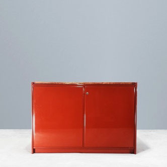 Dino Gavina Red Lacquered Wood, Red Travertine Top Sideboard, circa, 1979