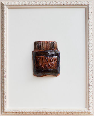 In my crunchy opinion by Tina Zlatina/Pinda Kaas, 2022. Ceramics, frame board. 35.5 x 43.5 x 4 cm.