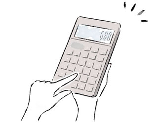 電卓に打ち込む指先。