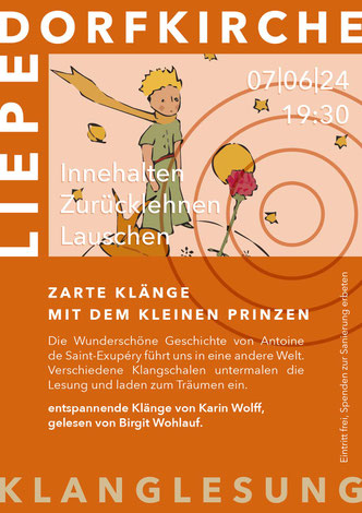 Klanglesung - zarte Klänge mit dem kleinen Prinzen - 7. Juni 2024, 19:30 Uhr - Dorfkirche Liepe