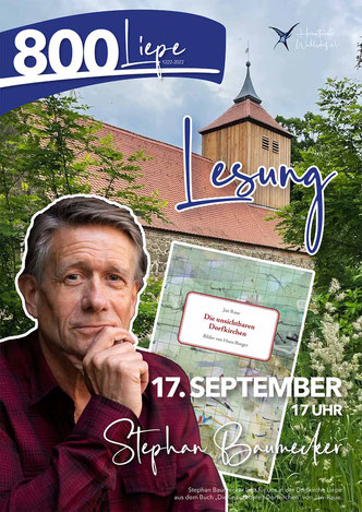 Plakat Lesung mit Stephan Baumecker 17. September 17 Uhr in der Dorfkirche Liepe