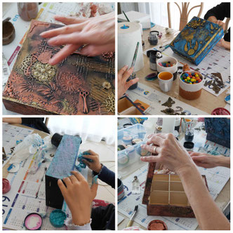 personnes fabriquant des objets artisanaux pendant un atelier creatif, participation a un atelier creatif en savoie, home deco, scarpbooking, peinture, carterie, chambery