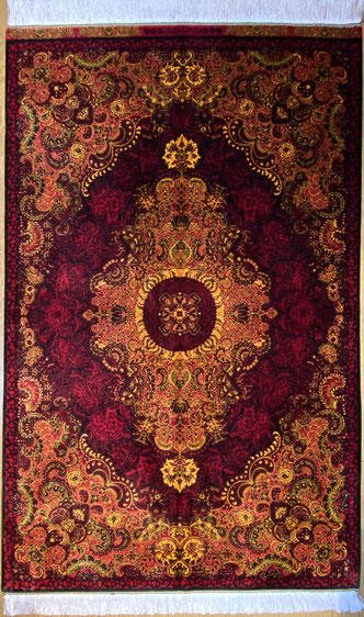 QUM SILKザロニム150x100 - ペルシャ絨毯 キリム ペルシャンファルシー 