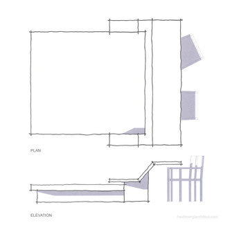 Bed with desk design - plan and elevation sketches by Heidi Mergl Architect