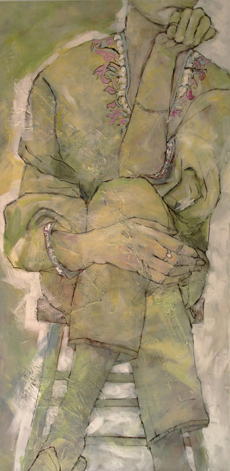 Zuhören  50 x 100  Acryl, Kohle, Collage