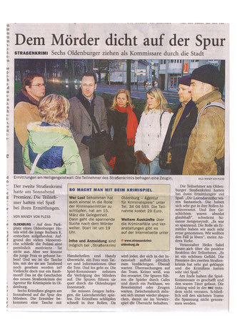 Zeitungsartikel der NWZ vom 29.01.2007: "Dem Mörder dicht auf der Spur"- Quelle: Nordwest-Zeitung Oldenburg