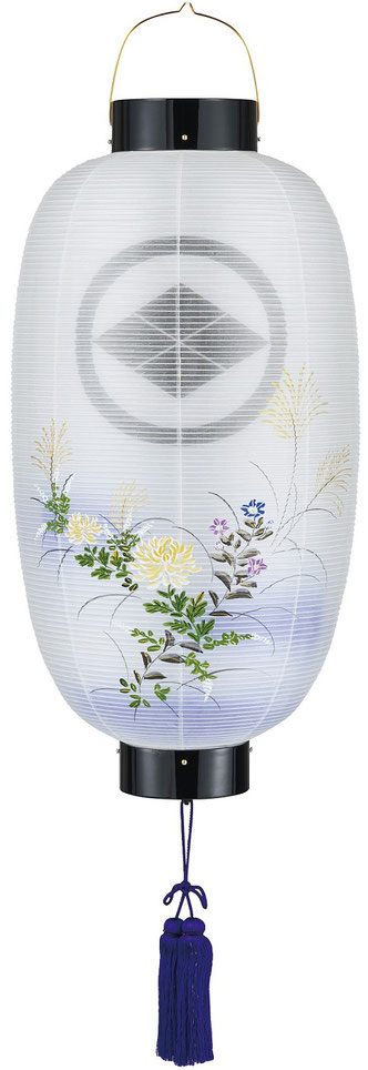 盆提灯 門提灯 長 絹二重 乱菊 尺四長 電池式LED（6134-3R）