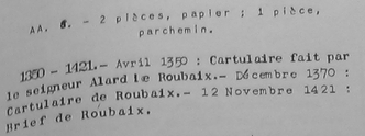 Répertoire des Archives Municipal de Roubaix par Th. LEURIDAN : AA 8