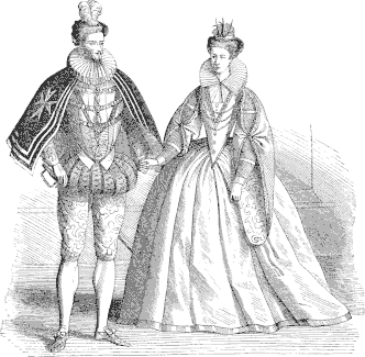 Henri III et son épouse. Source .Lord, William Barry : Corset and crinoline; a book of modes and customs from remote to the present time. London, Ward, Lock, and Tyler (Upload