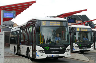 Der Busbahnhof in Zschopau. Das zusätzlich Wochenendangebot zwischen Krumhermersdorf und Zschopau ist Ende September ausgelaufen. Bild: Andreas Bauer/Archiv