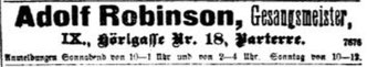 Zeitungsausschnitt Adolf Robinson Gesangsmeister