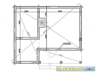 Kreuzmaß eines Wellnesshauses in Blockholzbauweise  - Blockhaus - Außenmassen für Streifenfundament - Bodenplatte