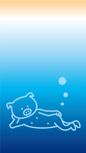 かわいいブタイラストスマホ待ち受け画面壁紙無料ダウンロードフリー青色海素材