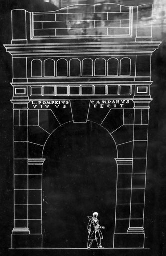 Aix-les-Bains (Aquæ) : Plan de la façade Ouest de l'Arc de Campanus, d'après Alain TILLIER et BERTHET