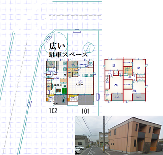 岡山市南区浜野4丁目メゾンシライシ間取りと外観