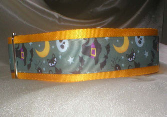 Martingale, Halsband, 4cm, Gurtband sonnengelb, Borte mit Halloweenmotiven