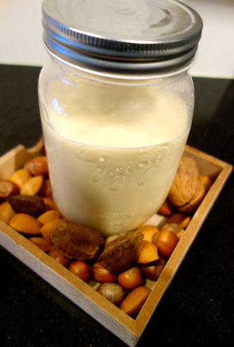 Amandelmelk met dadels en gojiberries met de notenmelkzak bionootje