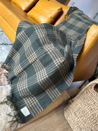 Check pattern green soft plaid. Elegant home decor full view. 180 x 130 cm.