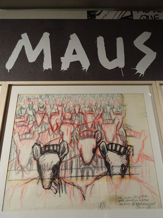 Les juifs représentés en souris dans Maus  Maus, crayonné préparatoire de la page de garde, Art Spiegelman courtesy Galerie Martel, Exposition « BD et Shoah »au mémorial de la shoah.   