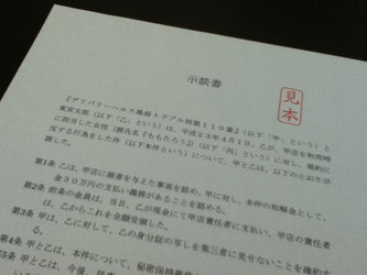 風俗トラブル　示談書　見本