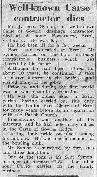 A cutting from the local press: obituary of Scot Symon, 29 November 1955