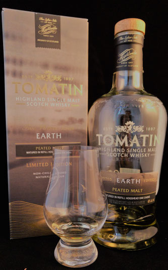 Tomatin Earth Umverpackung und im Glas