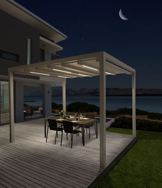 Wer Wert auf coole Optik und flexiblen Einsatz legt: Die PERGOLA SUNRAIN Q bietet windstabilen Sonnen- und Regenschutz in vollendeter Form. Foto: leiner.de
