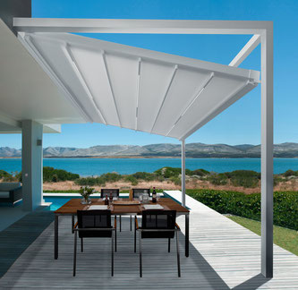 Ein Terrassenfaltdach für höchste Ansprüche: Design-orientiert, regensicher und besonders windstabil. Foto: Foto: leiner.de