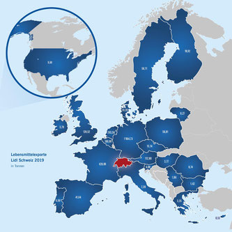 Export Lidl Schweiz 2019 - Wohin, wieviel. Bildquelle: Lidl Schweiz