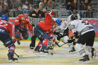 BU: Es war ein hart umkämpftes Match zwischen den Mannheimer Adlern (rote Trikots) und den Nürnberg Ice Tigers. Foto: Gernot Kirch